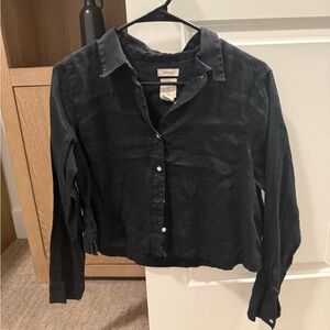 Joie Black Linen Button Down Shirt Cropped